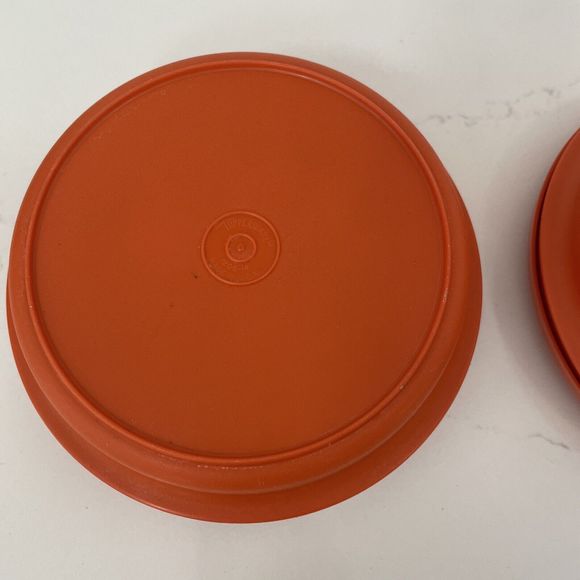 Lot of 2 Vintage Tupperware #1207-44 Orange Seal N Serve Plate N' Bowl Combo - Picture 7 of 9